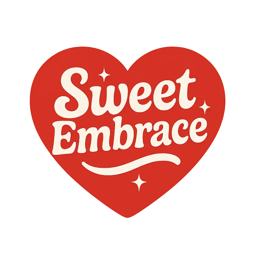 Heart Logo template with 'Sweet Embrace' text and sparkling details