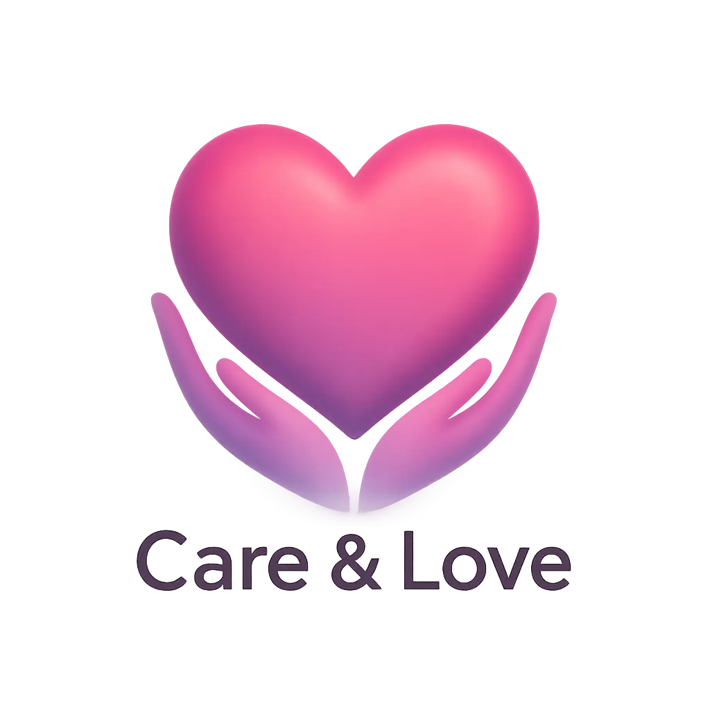Heart Logo template with gradient pink heart cradled by hands
