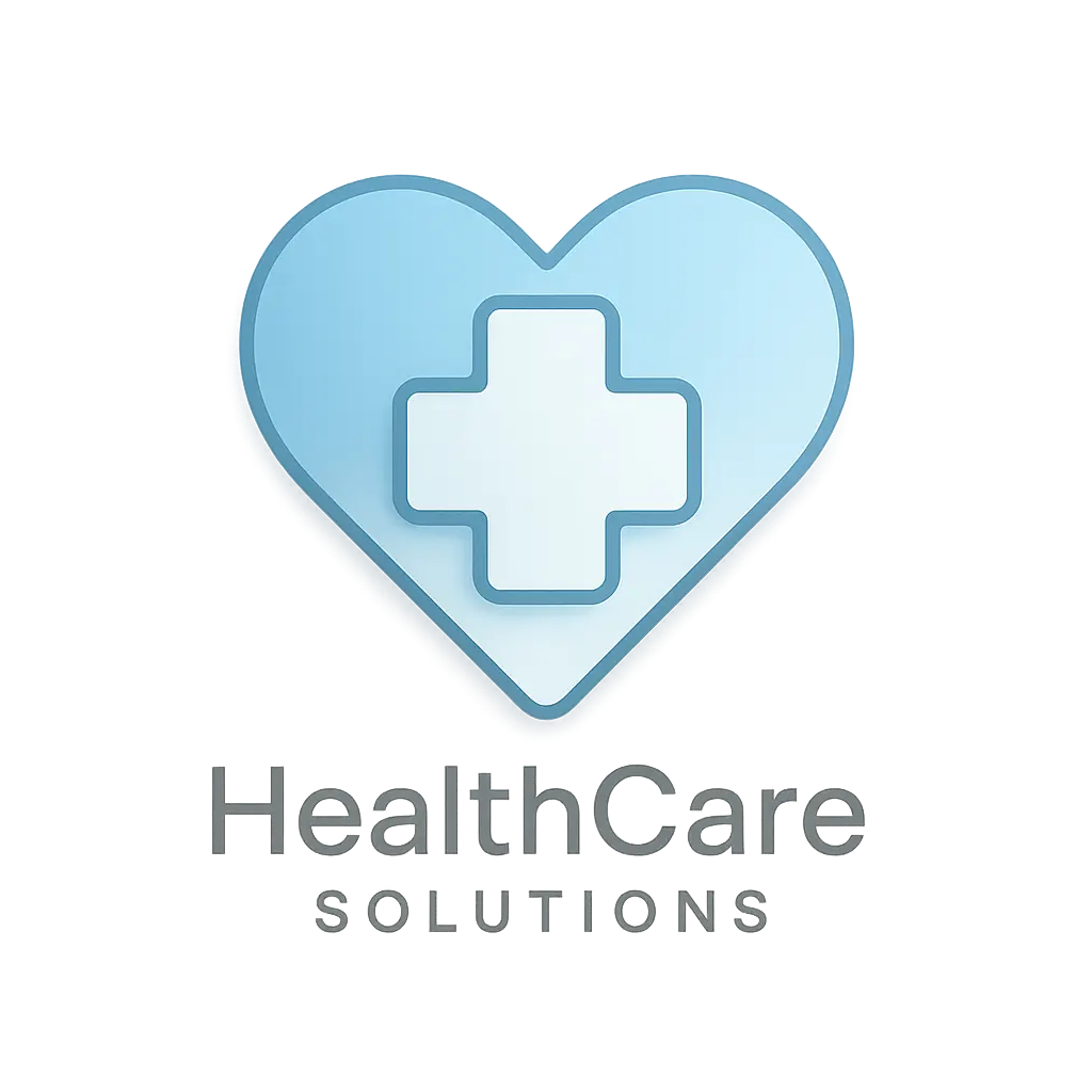 Heart Logo template with medical cross and 'HealthCare Solutions' text