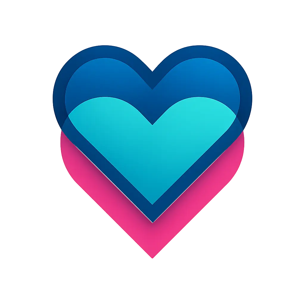 Heart Logo template with overlapping blue, turquoise, and pink hearts