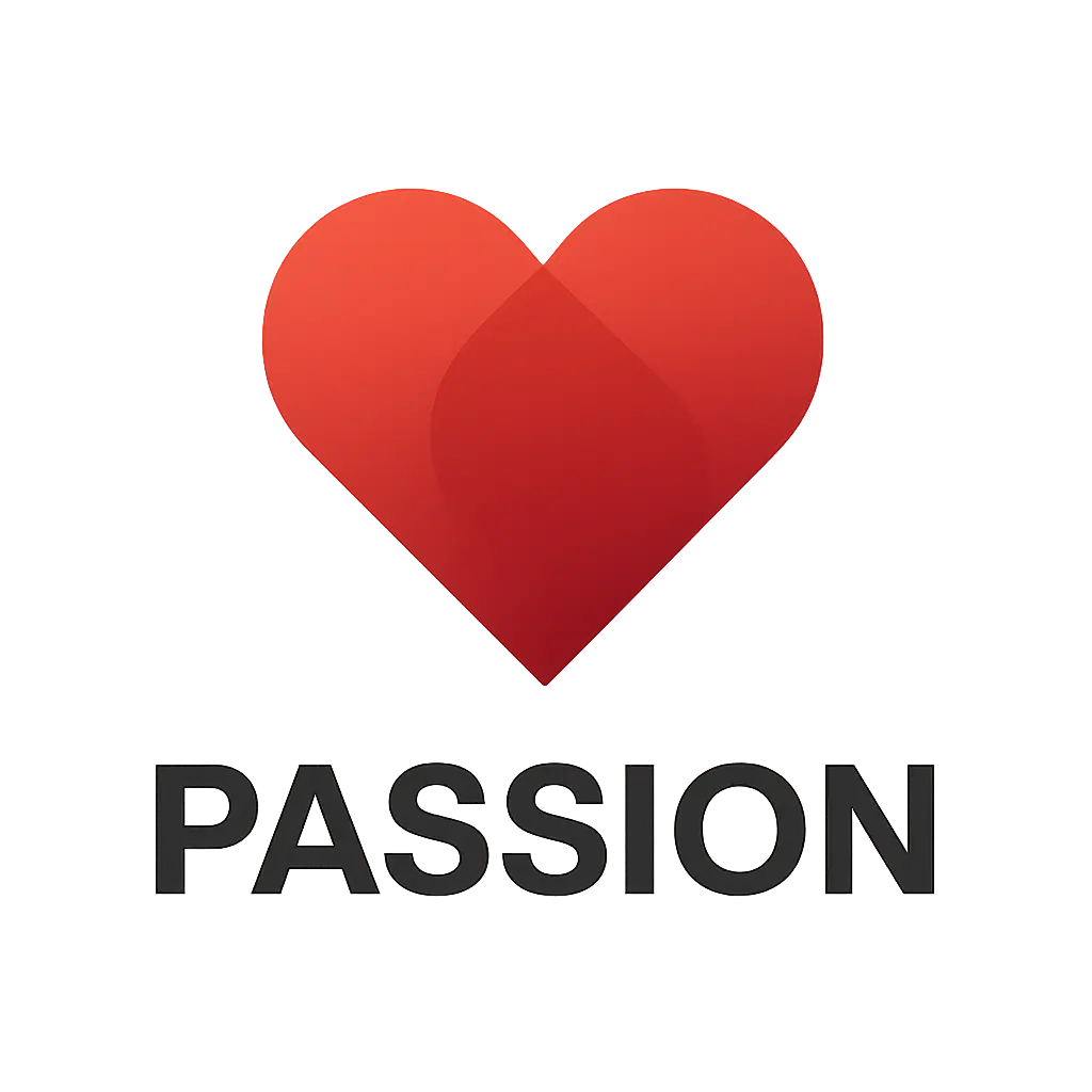 Heart Logo template with geometric red shapes and 'PASSION' text