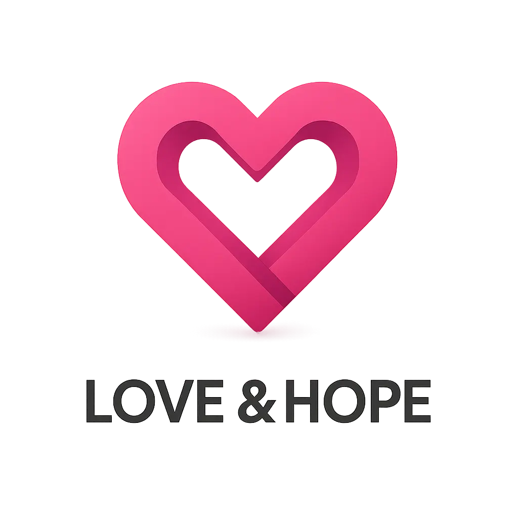 Heart Logo template with abstract geometric pink heart and 'LOVE & HOPE' text