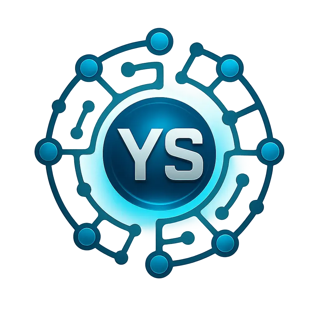 Technology Logo template with abstract network nodes and YS initials