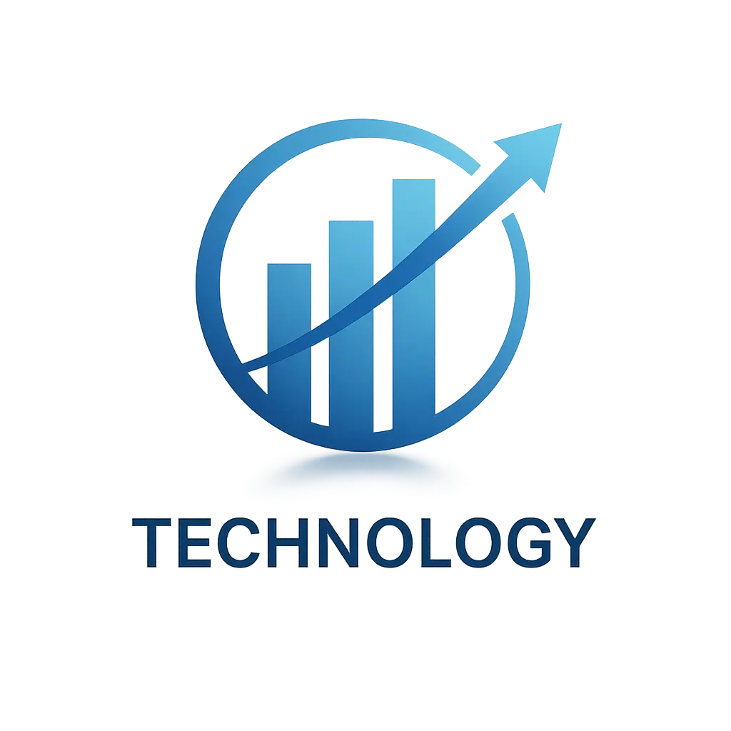 Technology Logo template featuring a dynamic chart and upward arrow.