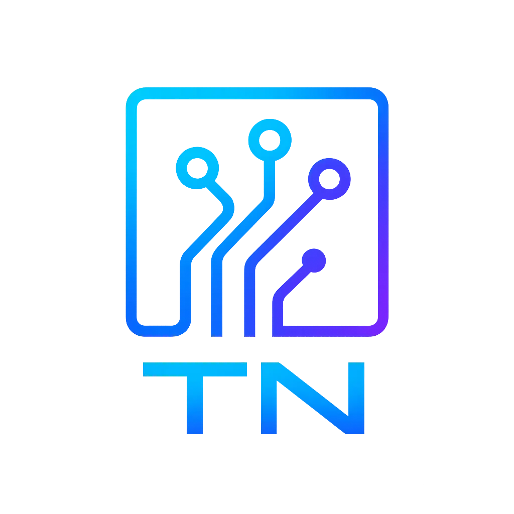 Technology Logo template with abstract circuit design and glowing accents