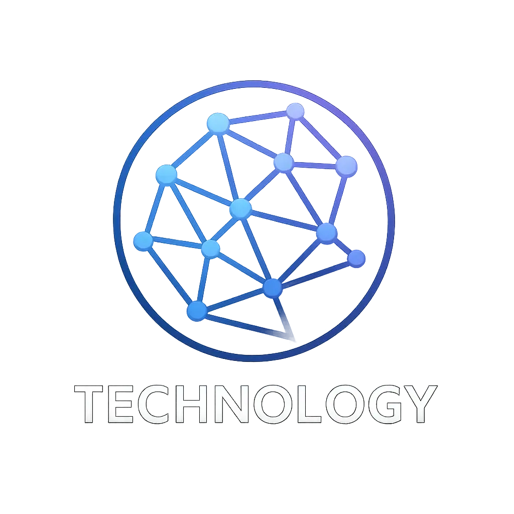 Technology Logo template with abstract network nodes and dynamic design
