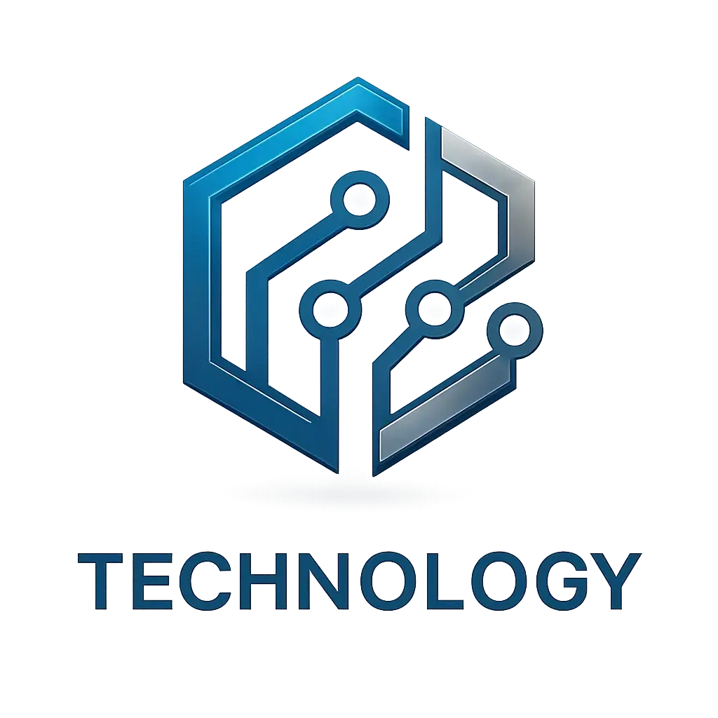 Technology Logo template with modern circuit design and neon accents