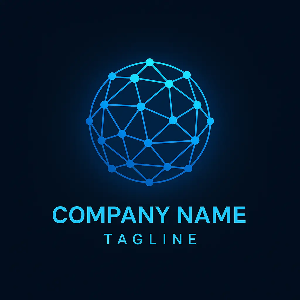 Technology Logo template with interconnected nodes forming a sphere.