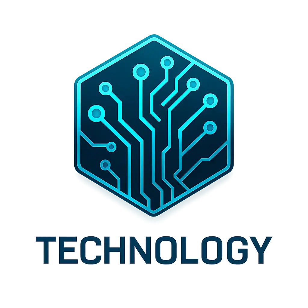 Technology Logo template with abstract circuit design and neon accents