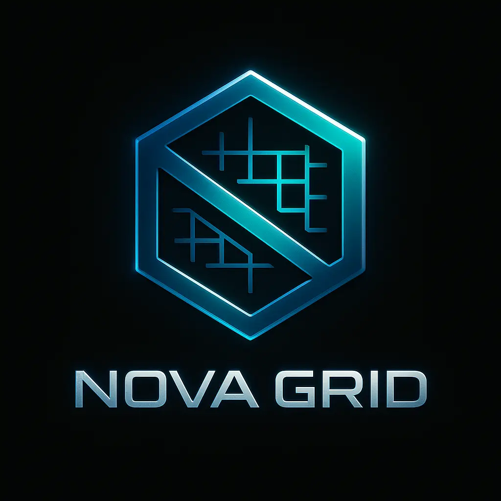 Futuristic Technology Logo template with teal and silver grid