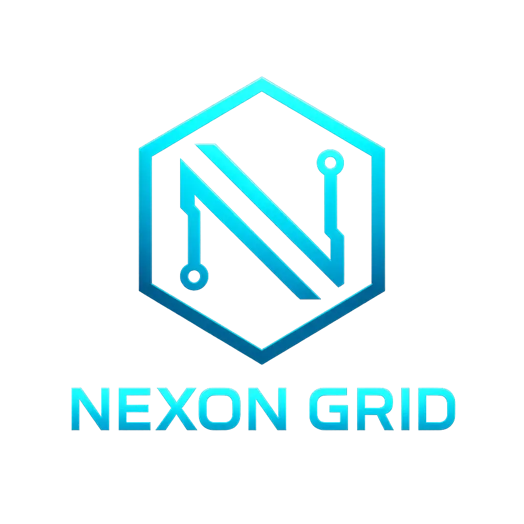 Modern Technology Logo template with hexagonal neon design