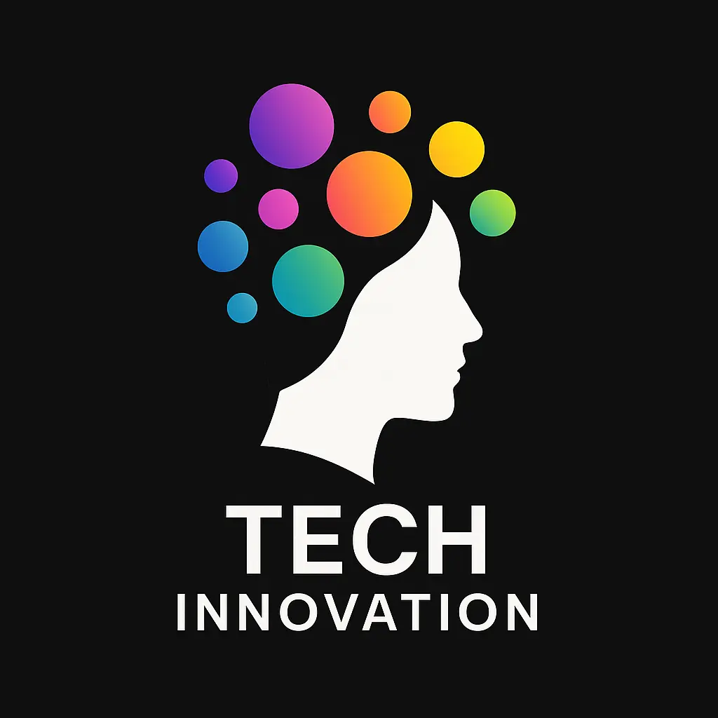 Technology Logo template with colorful abstract shapes and profile silhouette