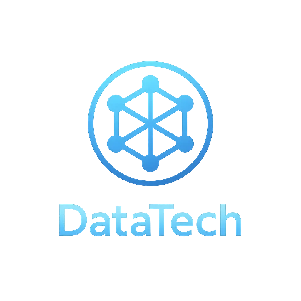 Technology Logo template with network node design in cool blue tones