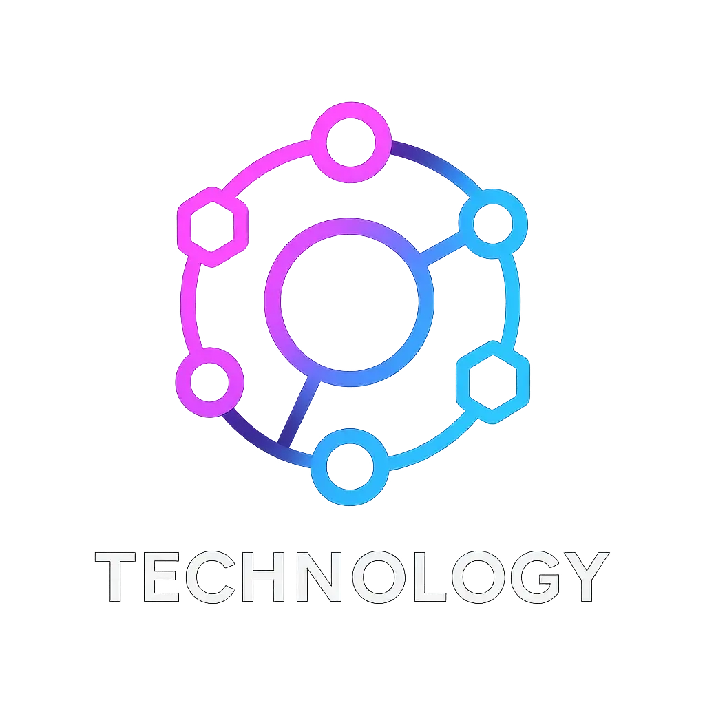 Technology Logo template with abstract interconnected nodes and neon accents