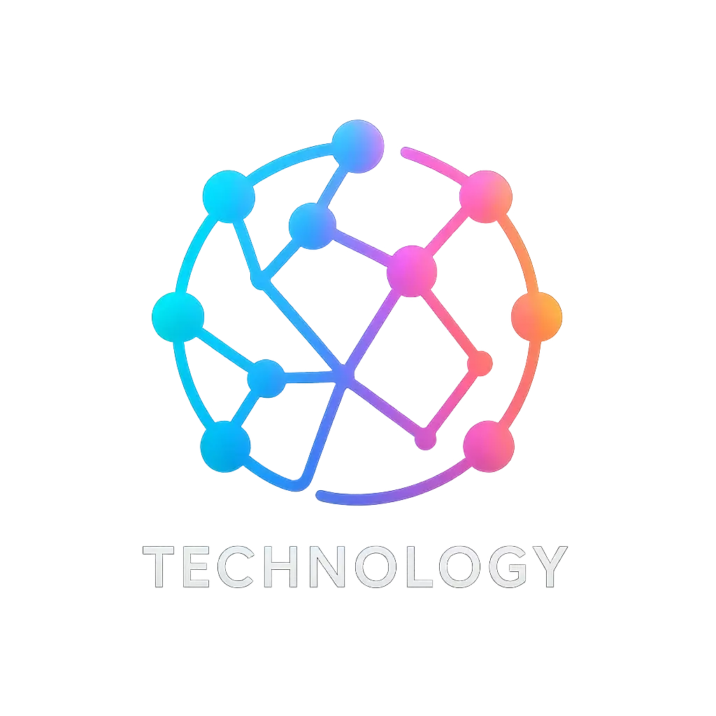 Colorful Technology Logo template with network nodes and glowing gradients