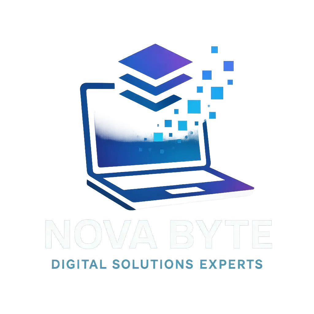 Technology Logo template with pixel blocks and digital laptop
