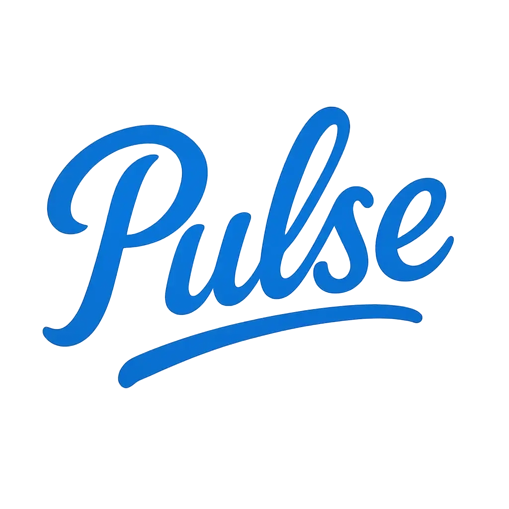 Typography Logo template with flowing script 'Pulse' in blue
