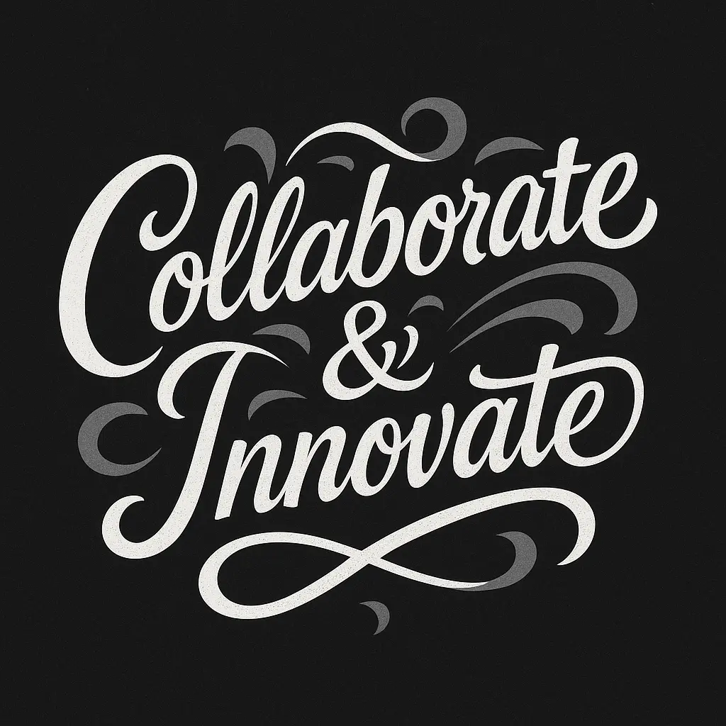 Typography Logo template with custom script for 'Collaborate & Innovate'
