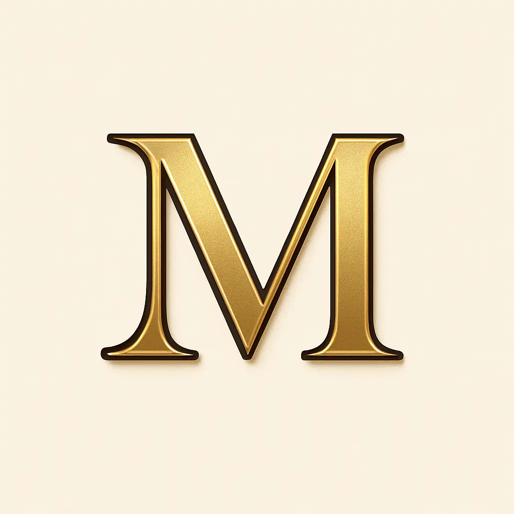 Typography Logo template with elegant serif initials 'M' in gold and brown