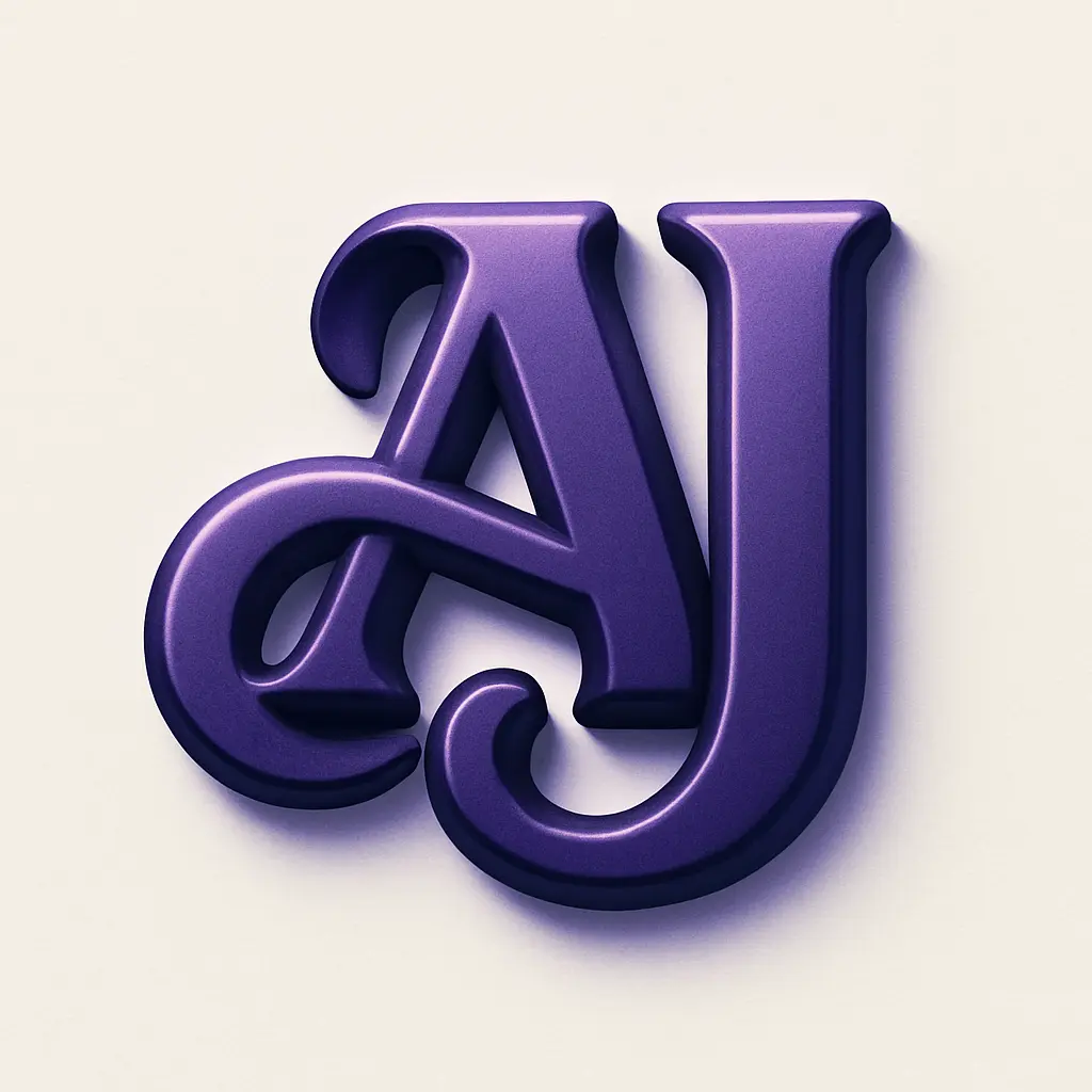 3D Typography Logo template with intertwined AJ initials in purple
