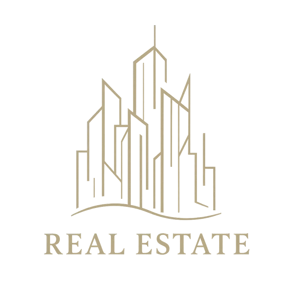 Modern minimal Real Estate Logo template with skyline motif.