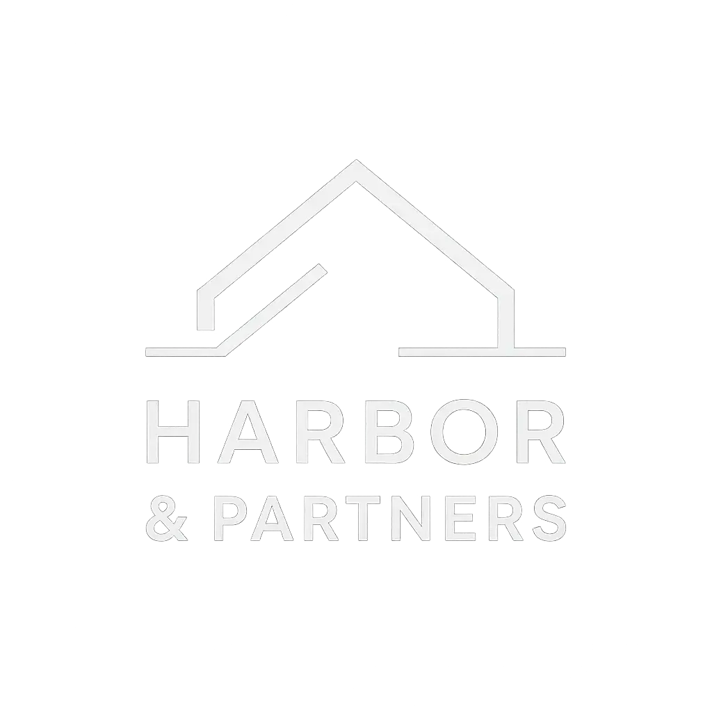 Real Estate Logo template with house roof and 'Harbor & Partners' text