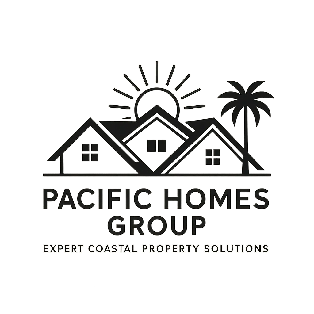 Modern Real Estate Logo template with rooftops and palm tree