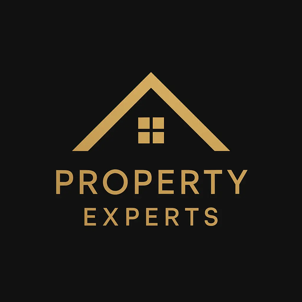 Real Estate Logo template with gold house icon and 'PROPERTY EXPERTS' text
