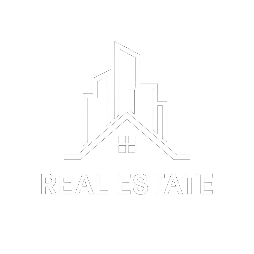 Real Estate Logo template with city skyline and house roof