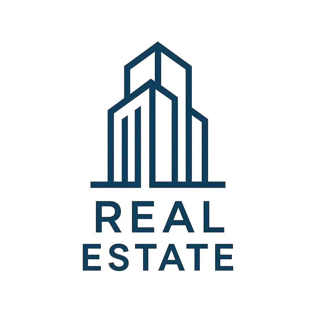 Real Estate Logo template with building outline in blue and white