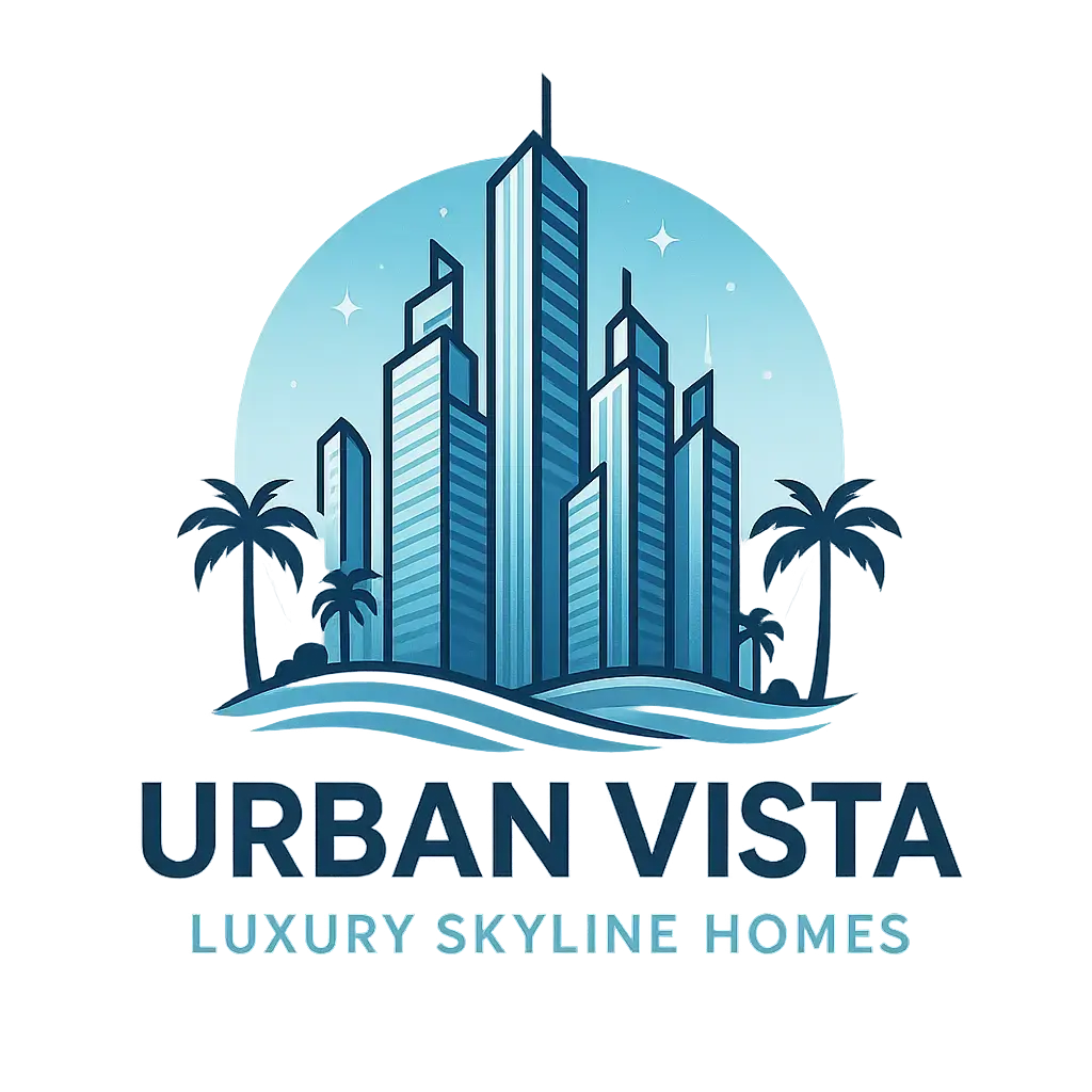 Real Estate Logo template with luxury city skyline