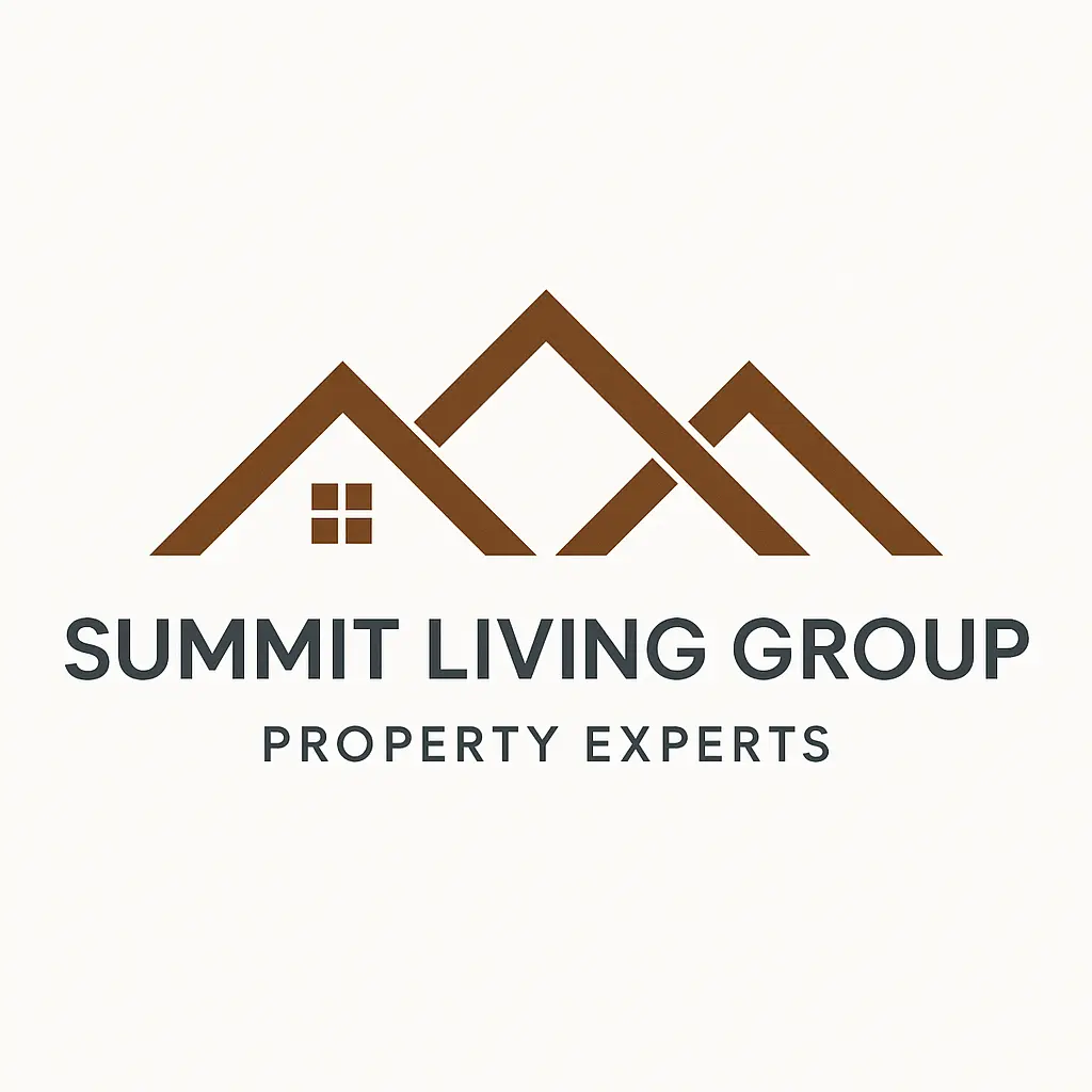 Real Estate Logo template with brown rooftops and bold text