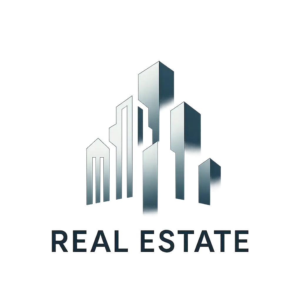 Real Estate Logo template featuring a modern city skyline motif.