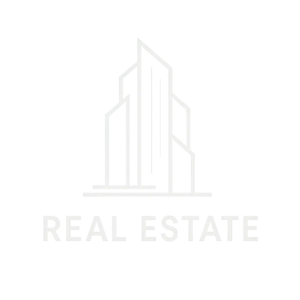 Real Estate Logo template with geometric building outline in deep blue and white