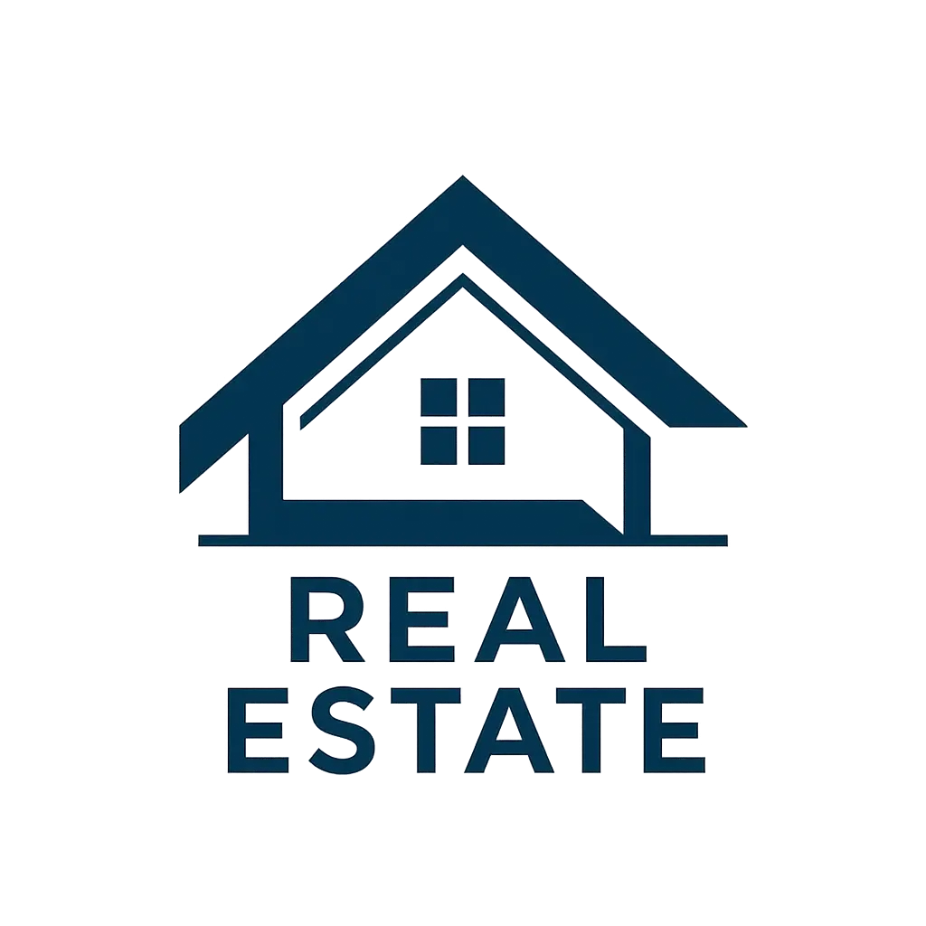 Modern real estate logo template with house roof and professional typography