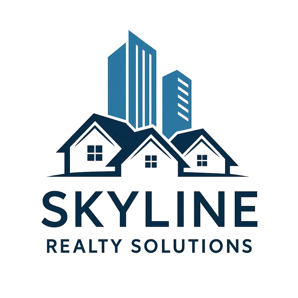 Modern Real Estate Logo template with rooftops and skyscrapers