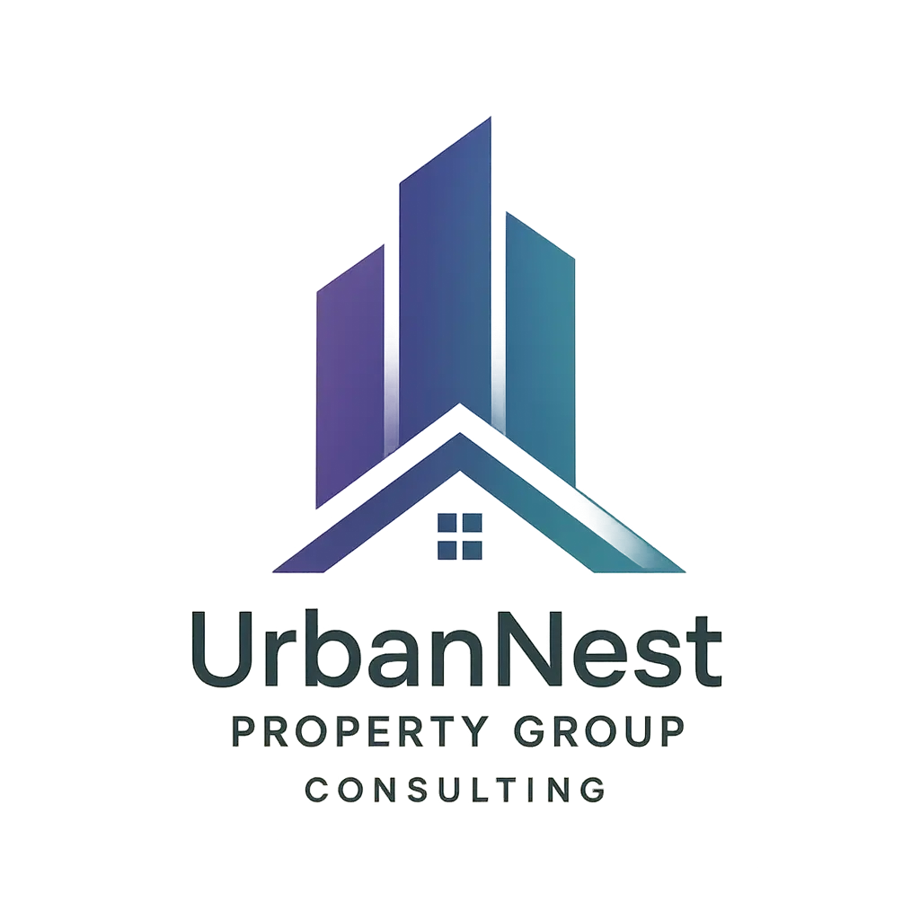 Modern Real Estate Logo template with abstract roof and skyline