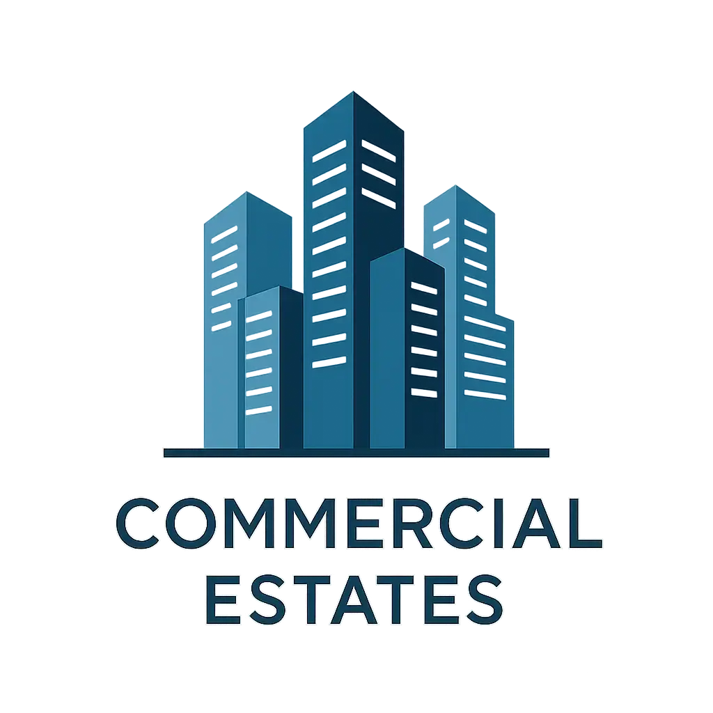 Real Estate Logo template with city skyline and modern typography