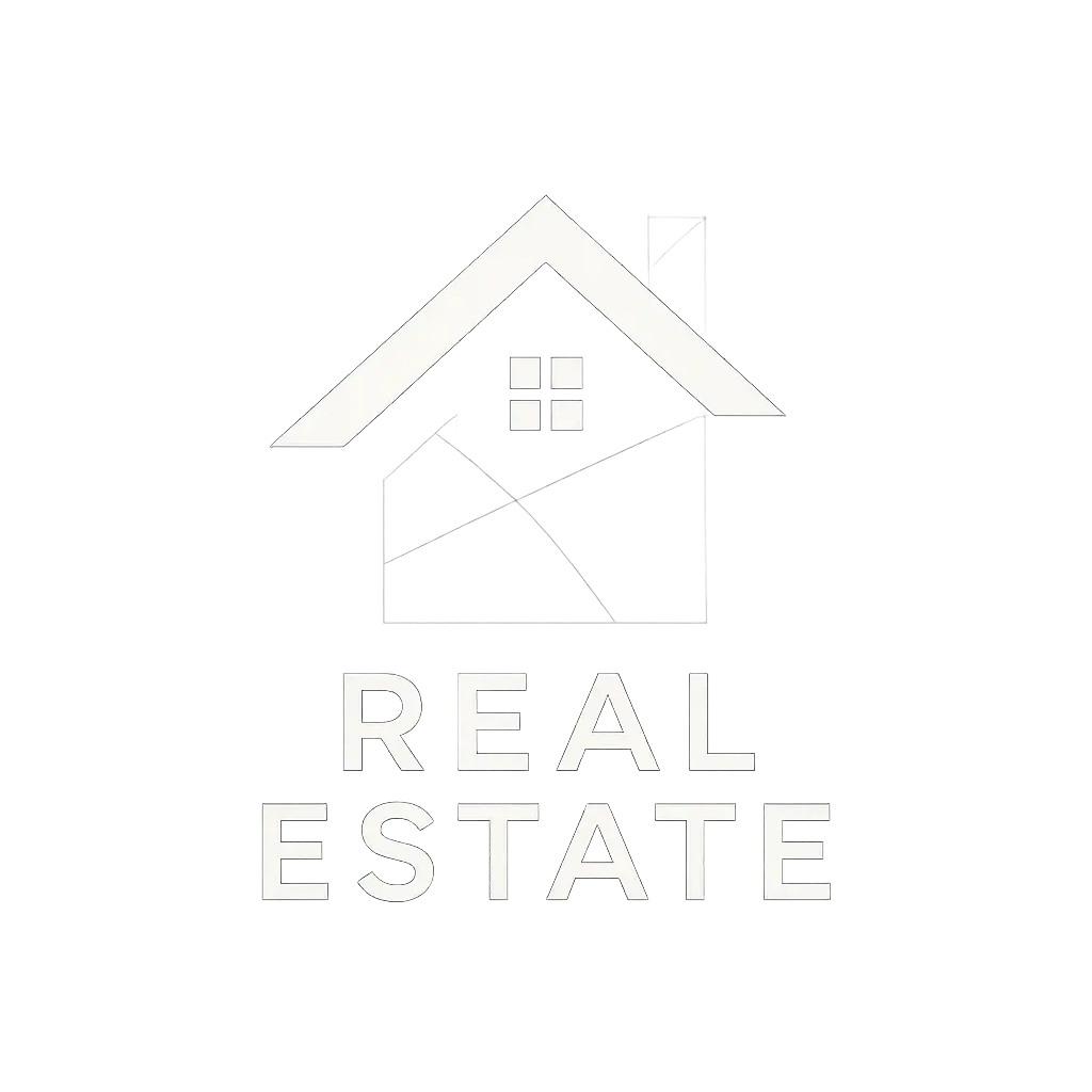 Real Estate Logo template with house roof and blue-white color scheme