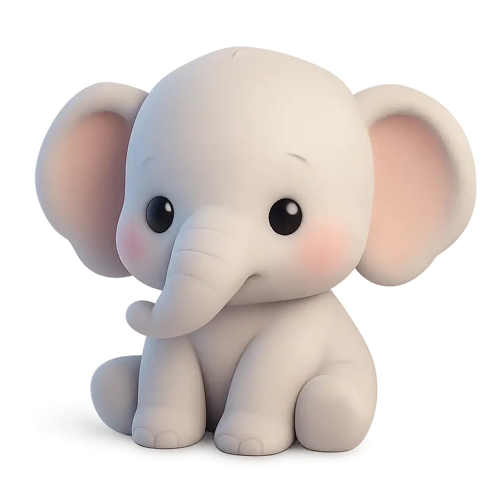 3D animal icon template featuring a baby elephant