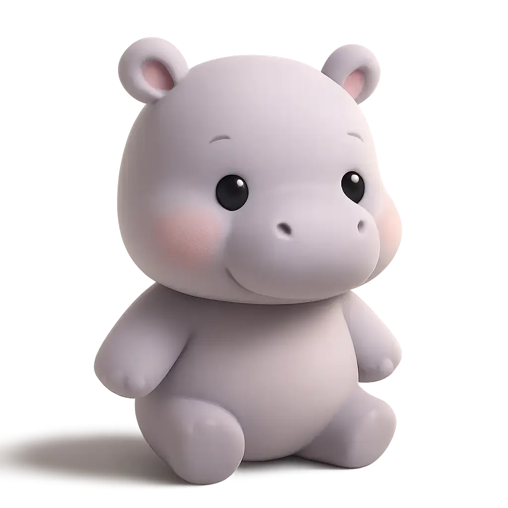 3D animal icon template featuring a baby hippo