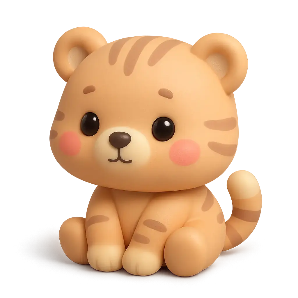 3D animal icon template with a baby tiger