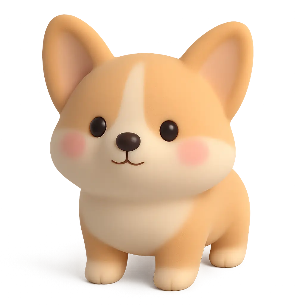 3D animal icon template of a corgi puppy