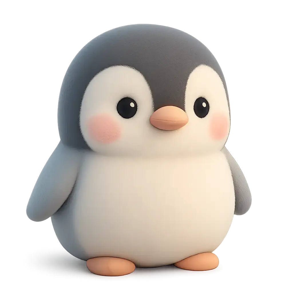 3D animal icon template of a plump penguin chick