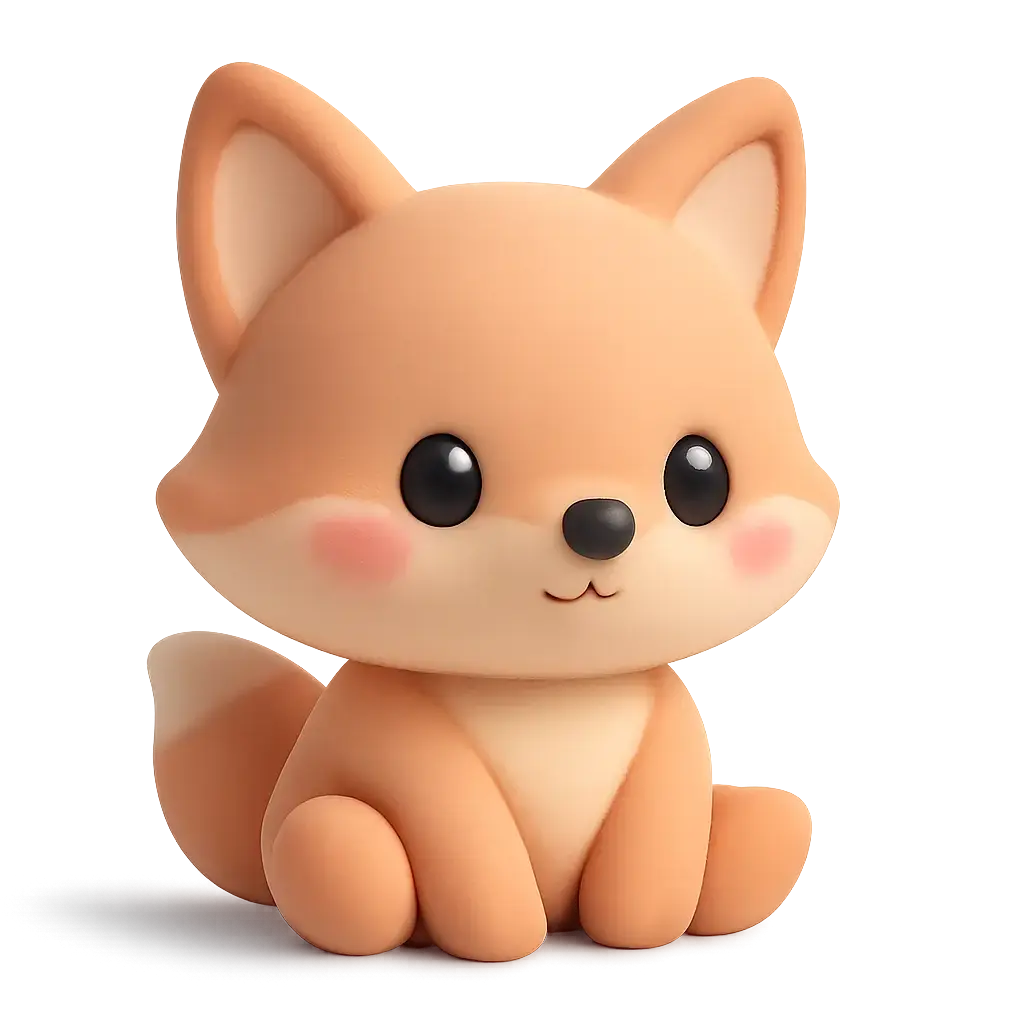 3D animal icon template of a baby fox