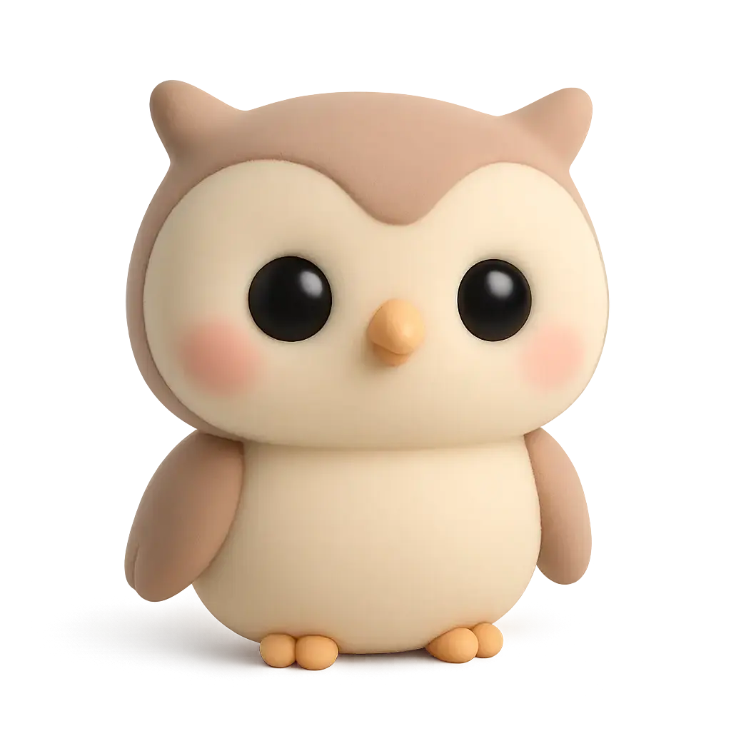 3D animal icon template of a baby owl