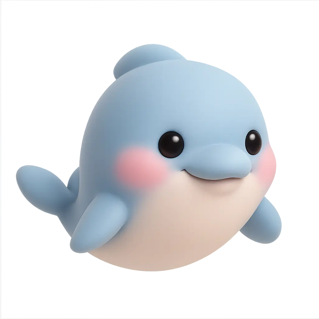 3D animal icon template with a baby dolphin