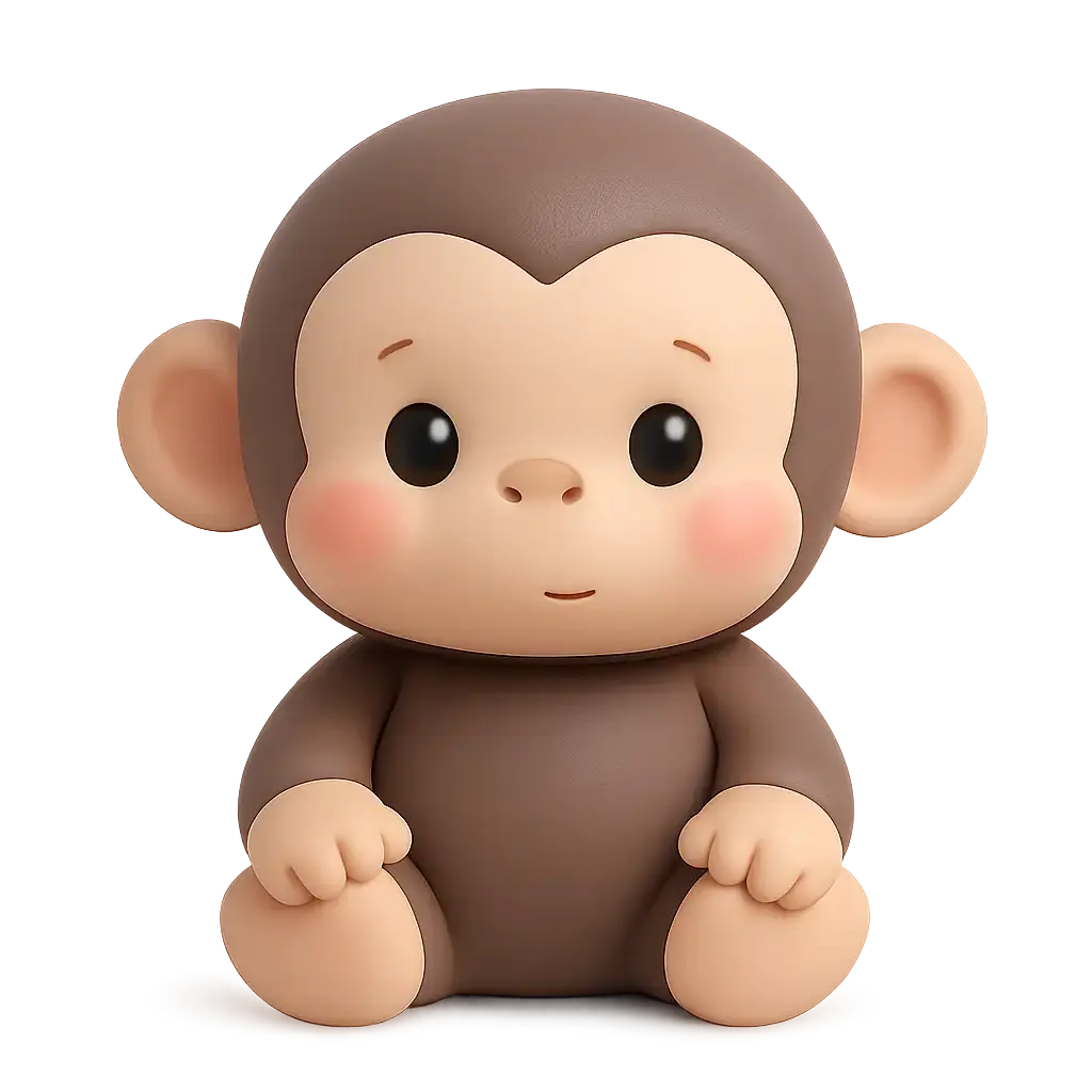 3D animal icon template of a baby chimpanzee