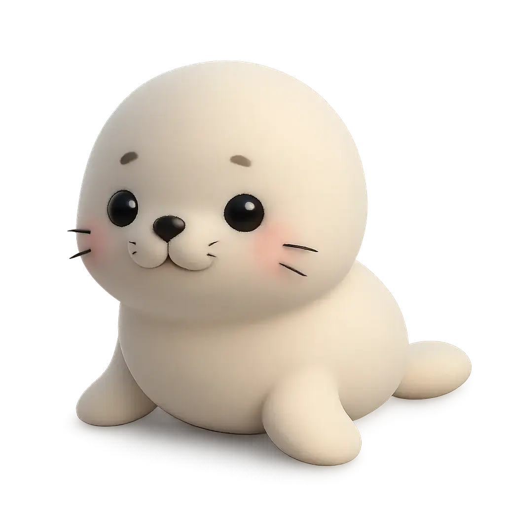 3D animal icon template showing a baby seal