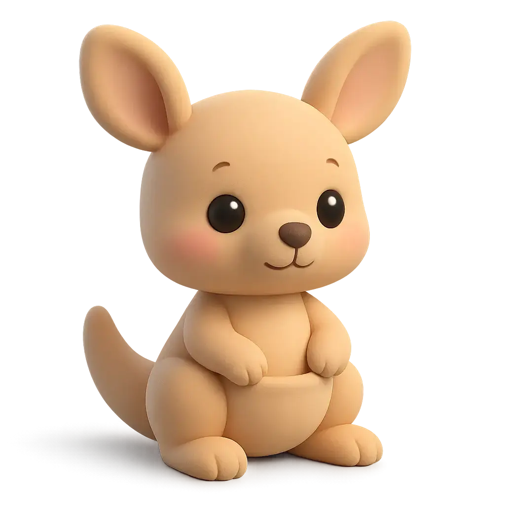 3D animal icon template of a baby kangaroo